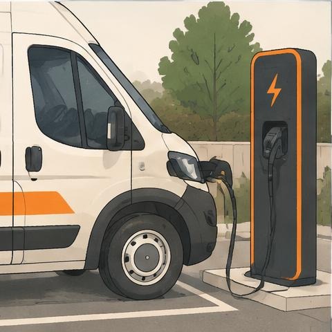 Illustration of an electric van at a charger
